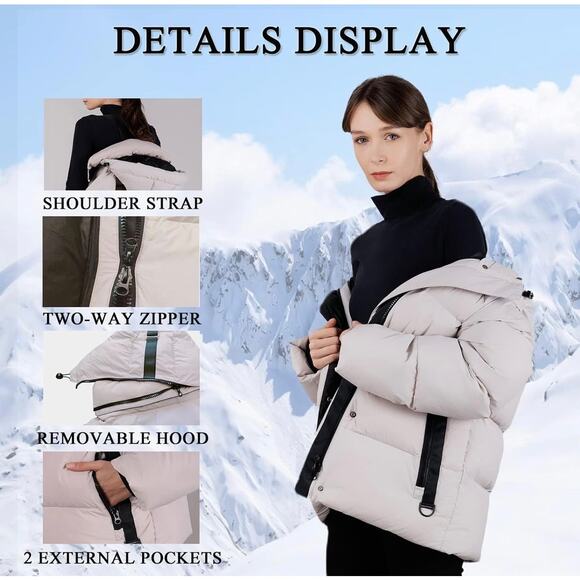 NWT iDomosee L 90% Down Puffer Coat w/ Removable Hood - Picture 5 of 11